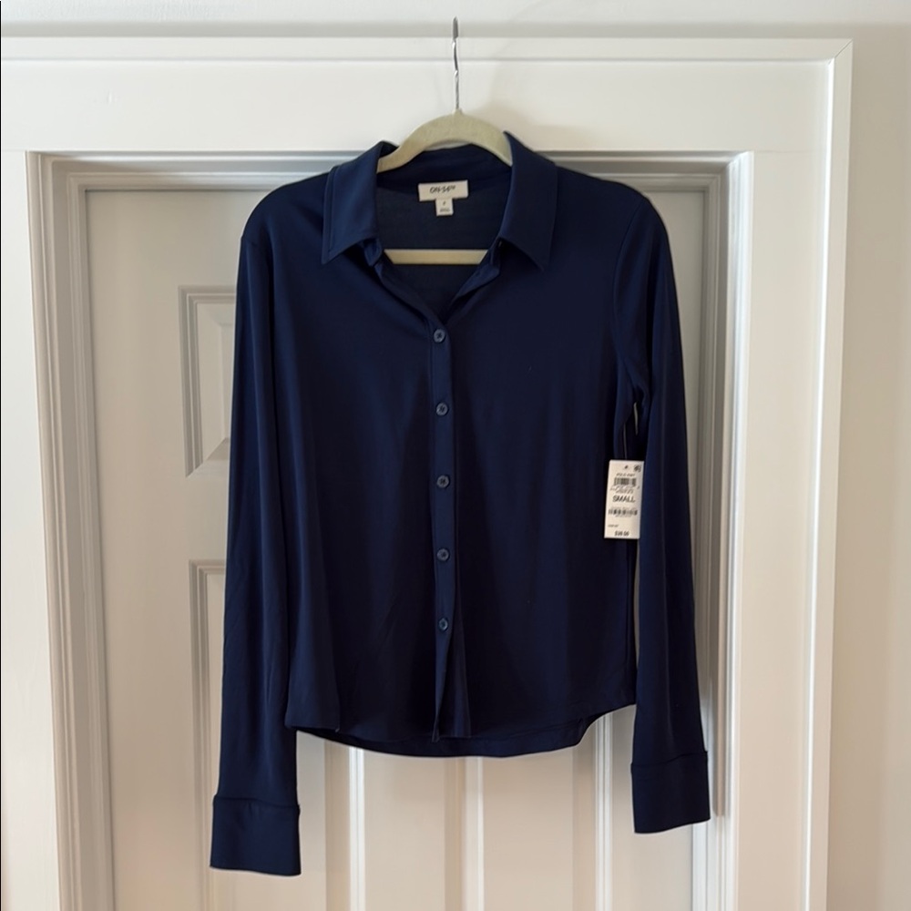 Navy Jersey Button-Up